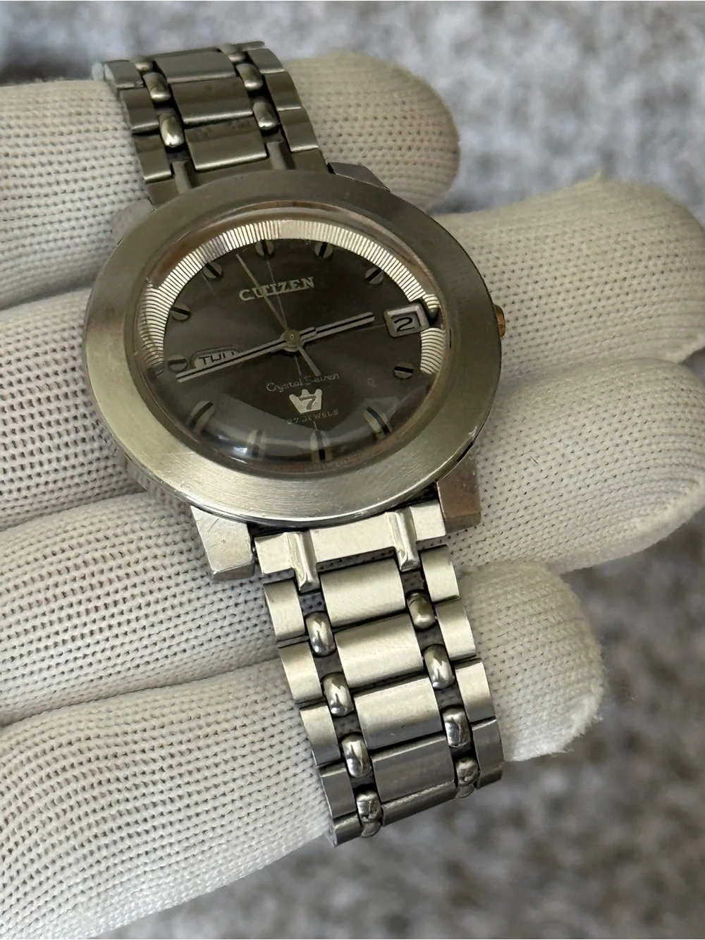 Citizen Vintage Crystal Seven Automatic Watch, Gray Dial day date Mens Watch